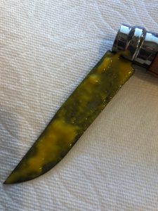 Carbon steel blade with mustard