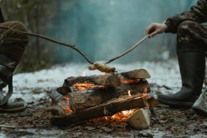 turkey hunters around a fire