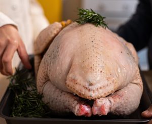 preparing a turkey